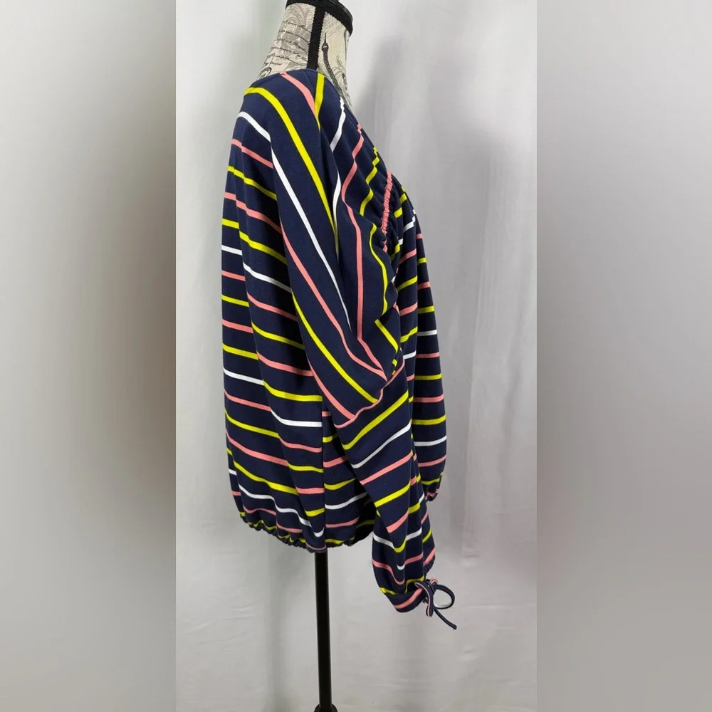 Project RUNWAY Multicolor Striped Blouse| Drawstring Sleeves| Bubble Hem Size M - Picture 3 of 11